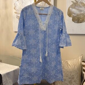 Shoshanna Blue Embroidered Swim Cover-Up Resortwear Beach
